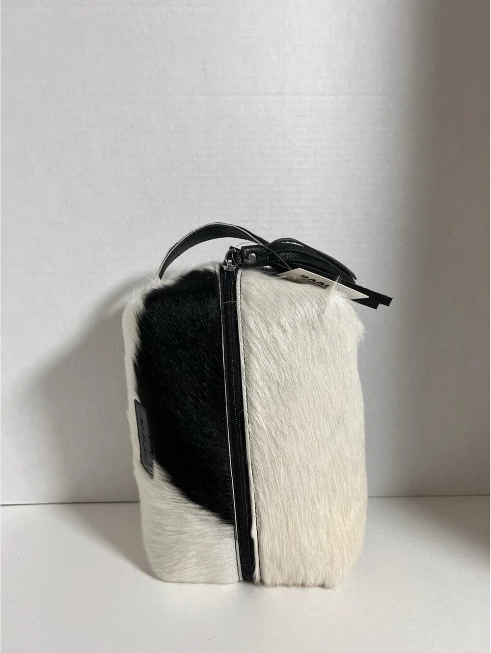 BAALAY Genuine Cowhide Hair-On-Hide Travel Bag/Cosmetic Case 9” W Black